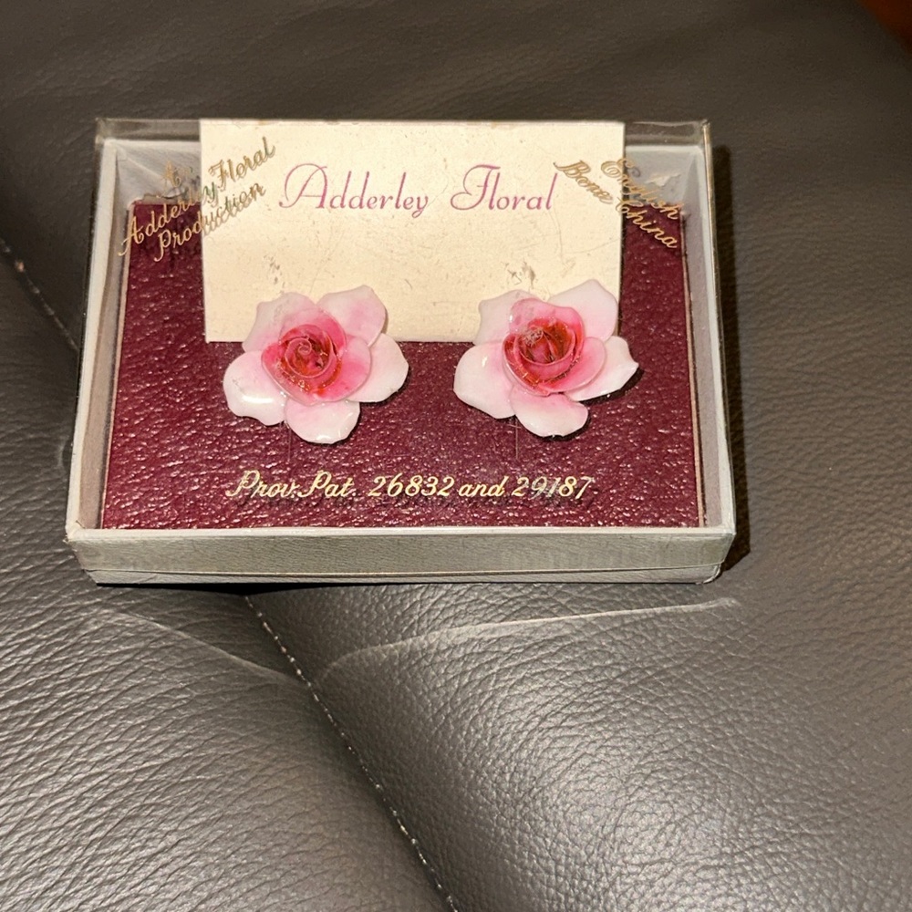 Vintage Adderly Floral Clip-On Earrings - English Bone China - Pre-Owned Pink